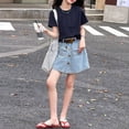 thumbnail image 4 of SNKSDGM Elastic Waist Light Wash A-Line Denim Skort for Big Girls, Summer Casual Pocket Mini Jean Skirt with Liner Shorts a-Blue 14-15 Years, 4 of 7