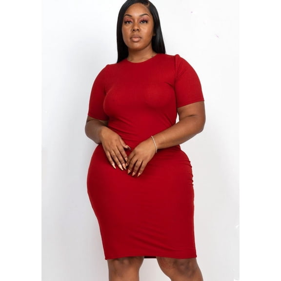 Plus Women Ribbed Bodycon Midi Dress