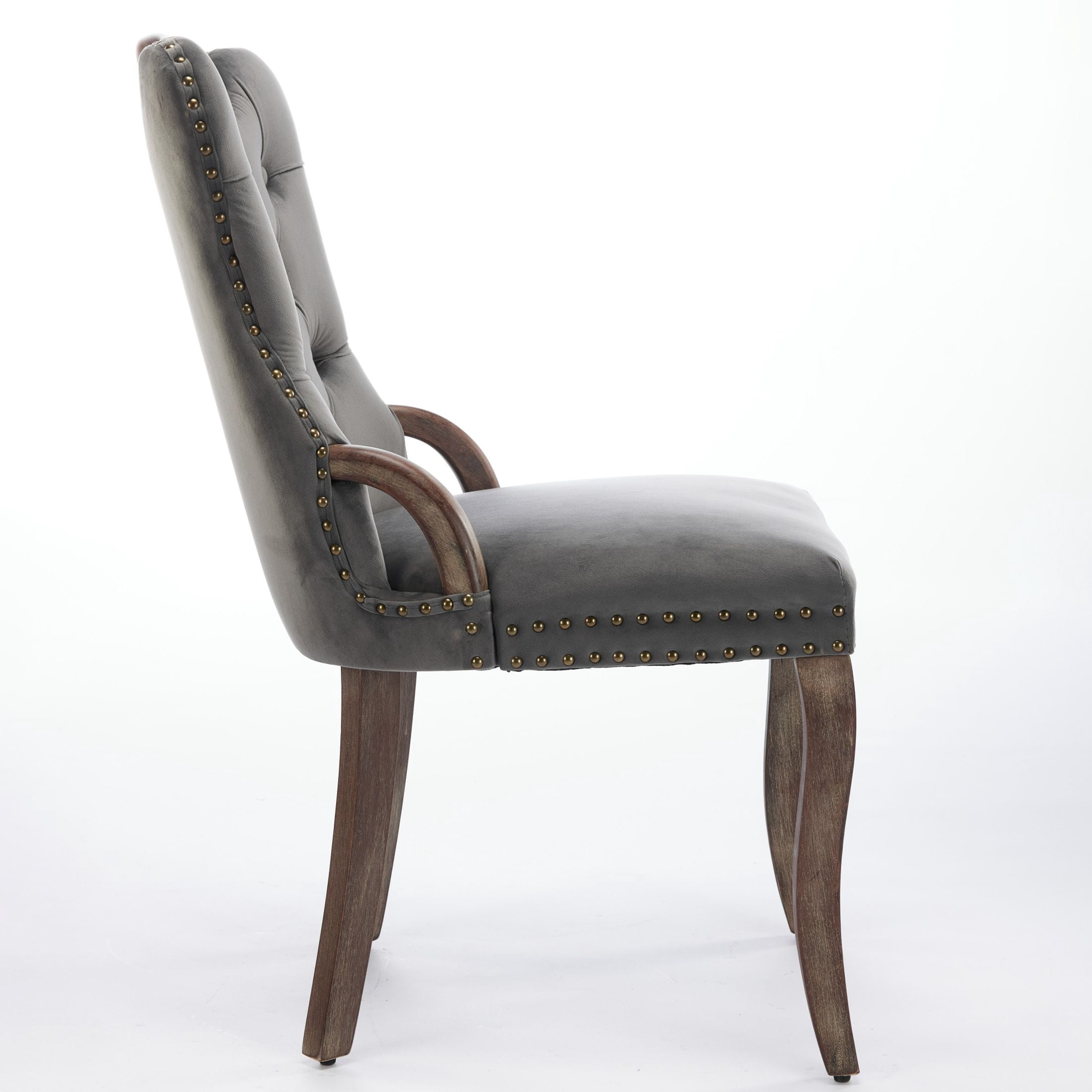 Noble House Set of 2 Dining Chairs with Tufted Velvet Upholstery, Copper Nailhead Trim, Gray