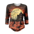 thumbnail image 3 of Womens Plus Size Halloween Shirts Crewneck 3/4 Sleeve Graphic Tees Funny Print Casual Tops Pullover Brown 3XL, 3 of 5