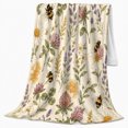 thumbnail image 2 of Bumblebees with Lavender, Whimsical Botanical Style for Garden Lovers, Bee Garden Floral Pattern, Cozy Flannel Blanket for Living Room and Bedroom, Birthday Gift and Cottage Home Decor, 2 of 9