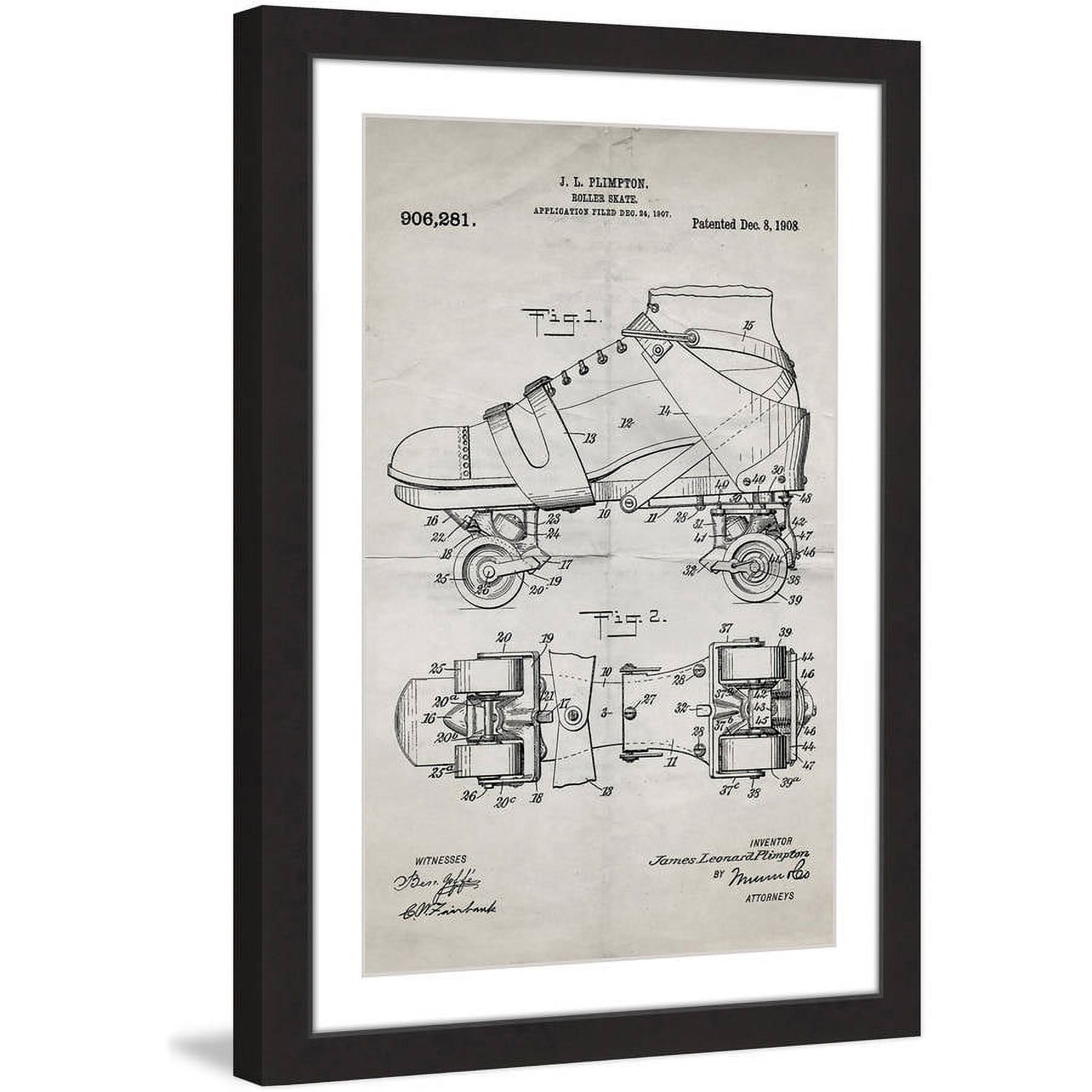 "Roller Skate 1908 Old Paper" Framed Painting Print
