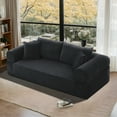 thumbnail image 3 of VFD Modern 3-Seater Sofa with Deep Seat, No Assembly Required, Modern Corduroy Couch with 2 Pillows, Lazy Compression Sofa for Living Room Bedroom, Hybrid Sofa in a Box, Black, 3 of 11