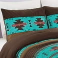 thumbnail image 5 of 3 Piece Western Southwestern Design Comforter Set Multicolor Teal Coffee Brown Embroidered Queen Size Bedding Set- Makala, 5 of 5