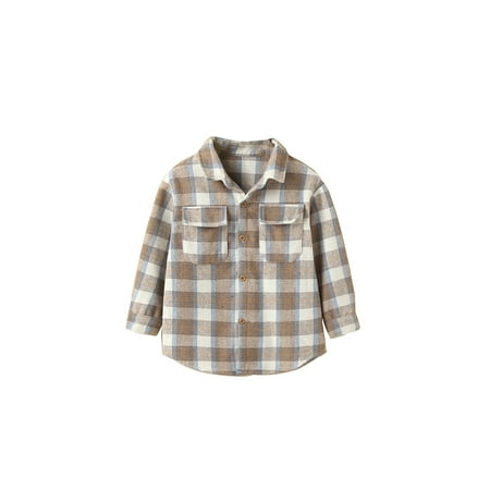 

Toddler Fall Christmas Outfit Buttons Shirts Baby Boys Girls Contrast Color Plaid Long Sleeve Lapel Blouse Clothing