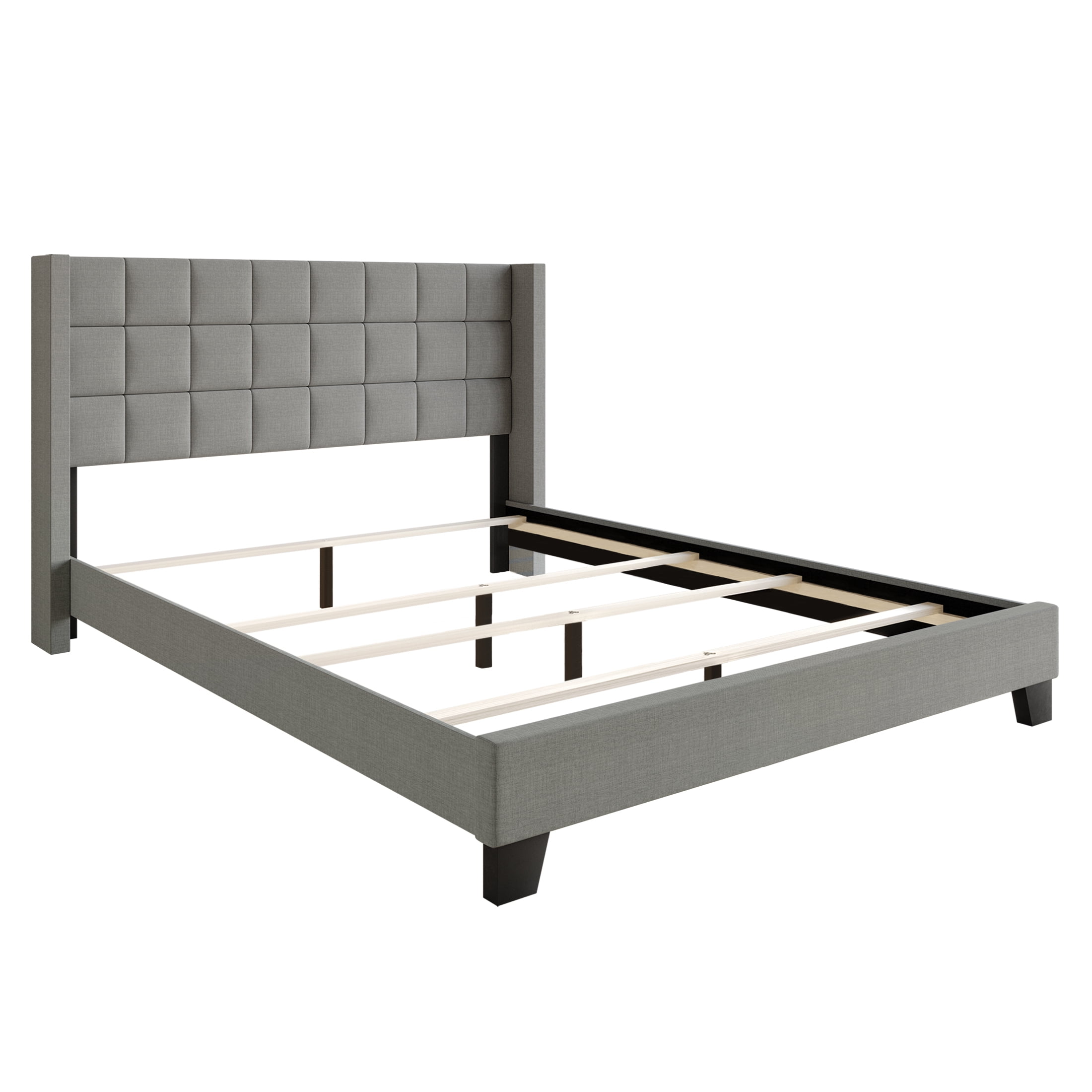 Castle Place Elegant Wingback Linen Upholstered Twin Bed, Light Grey