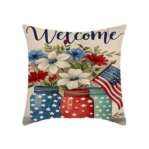 Luxcidy 4th of July Pillow Covers 18x18 Inch, Independence Day Fourth of July Floral Throw Pillow Covers, America USA Holiday Pillow Case Independence Memorial Day Decorations for Home Sofa Couch