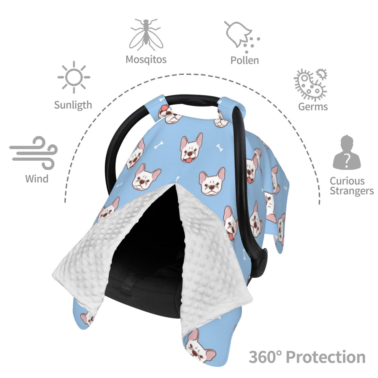 Car Seat Cover Baby - French Bulldog Head Breathable Infant Car Seat Cover for Baby Carseat, Lightweight Comfort Baby Essentials Must Haves Newborn Stuff for Girl Boy
