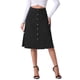thumbnail image 1 of Falda de mezclilla para mujer INSPIRE CHIC con dobladillo deshilachado, botones, corte A, midi, jeans, talla L, color negro, 1 of 5