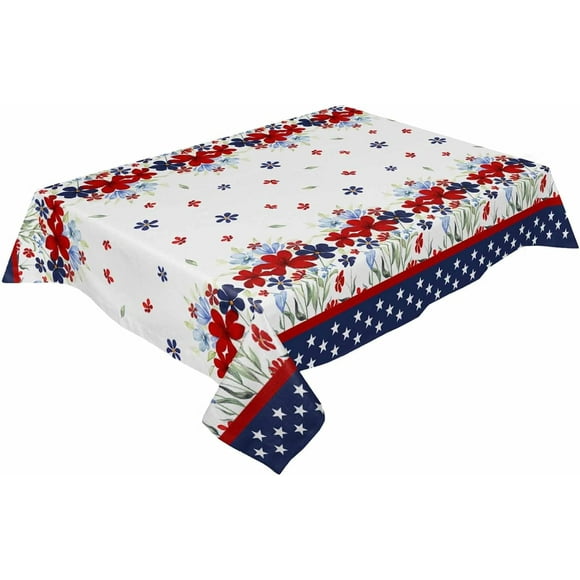 Nappe Patriotique 4 Juillet Rectangulaire Ronde 60x102 Pouces, Nappe Florale Coquelicot Intérieure Ou Extérieure, Polyester Imperméable Lavable pour Décoration de Fête Pique-Nique