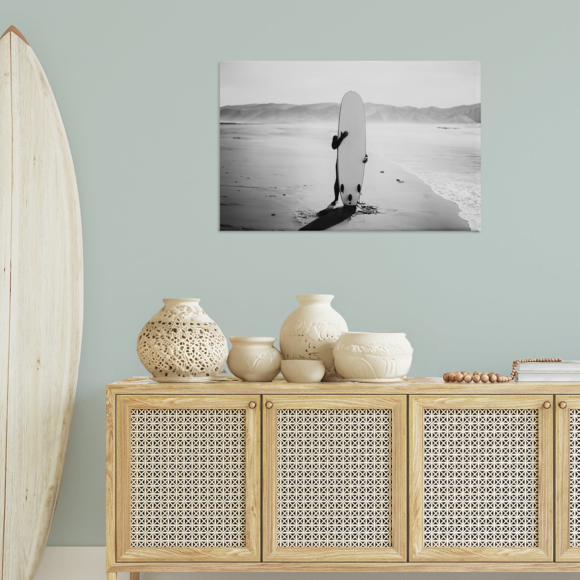 Stupell Industries Hiding with Surfboard Sports Photography Wrapped Canvas Art Print Wall Art, 36 x 24