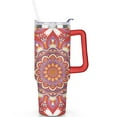 thumbnail image 2 of 40 oz Boho Mandala Travel Must Haves Tumbler EasyGrip Handle Boho Mandala Theme 40oz Tumbler SlideLock Spill Proof Lid Straw Double Insulated Office Coffee Mug Boho Mandala Gifts, 2 of 5