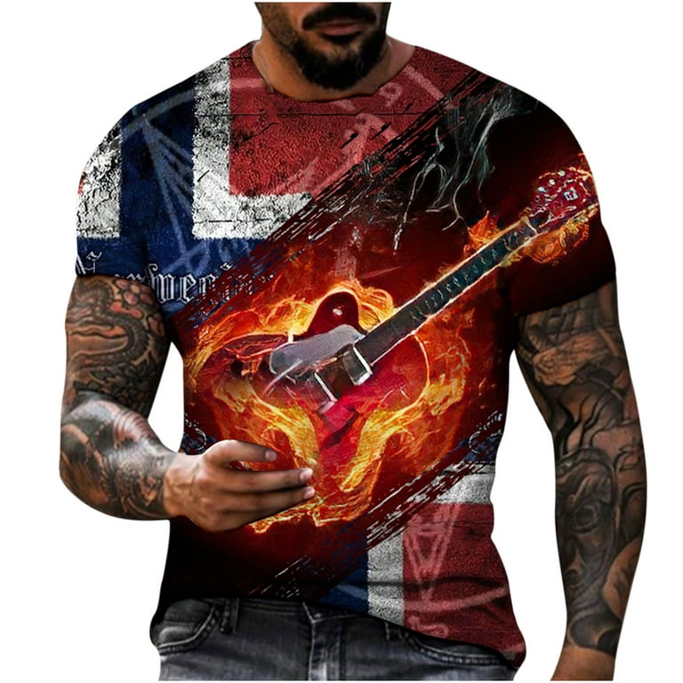 SMihono Clearance Comfortable Mens Blouses Cool Guitar 3D Digital Print T  Shirts for Men Novel and Unique Loose Casual Crew Neck Short Sleeve Active  Fashion Male Leisure Red 14 