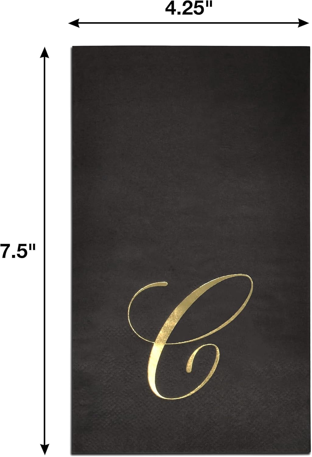 Gift Boutique 100 Gold Foil Monogram Guest Napkins Letter C on Black, Disposable Elegant Dinner Hand Towels for Bathroom & Special Events