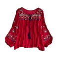 thumbnail image 4 of Milageto Women's Mexican Embroidered Tops Bohemian Blouse for Vacation Shopping Party Red, 4 of 8