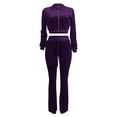 thumbnail image 3 of Diufon Spring Velour Set for Women Lapel Long Sleeve Zipper Cropped Outwear with Flared Pant Dressy Suits (X-Large, Purple), 3 of 5