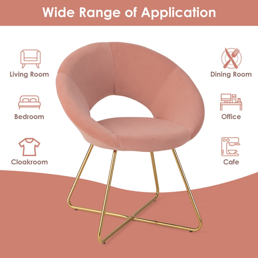 Finihen Velvet Accent Chair, Modern Velvet Accent Chair, Vanity Chair with Metal Legs-2 Pieces, for Living Room, Bedroom, Pink