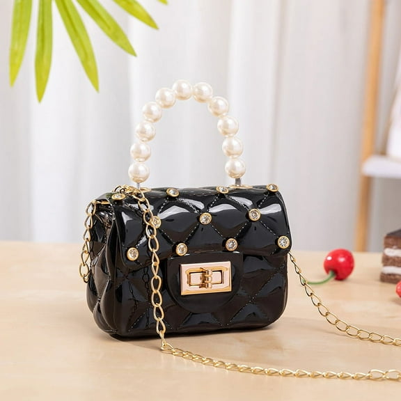 AIDAIBAG Mini Jelly Purse Flap Handbag with Pearls Top Handle Faux Quilted Crossbody Bag
