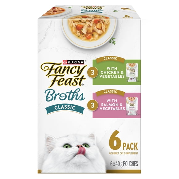 Fancy Feast Broths Classic Chicken & Salmon Collection 6C Variety Pack, Cat Food Complement, 40 g x 6