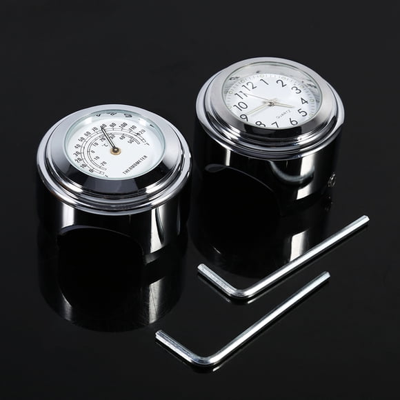 Reloj con esfera y termómetro para manillar de motocicleta de 7/8" y 1" con temperatura en color blanco