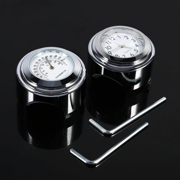 Reloj con esfera y termómetro para manillar de motocicleta de 7/8" y 1" con temperatura en color blanco