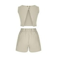 thumbnail image 5 of REORIAFEE Summer Two Piece Sets for Women 2023 Outfits Lounge Sets Beach Vacation Outfits Women's Two Piece Cotton Linen Sleeveless Square Neck Tops Shorts Set Beige XXL, 5 of 7