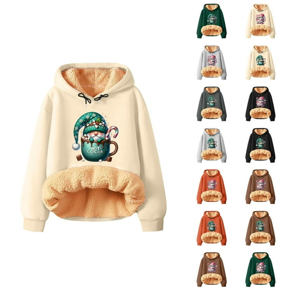 Christmas Heavyweight Hoodies for Women 2025 Long Sleeve Thick Graphic Pullover Hooded Sweatshirt Tops
