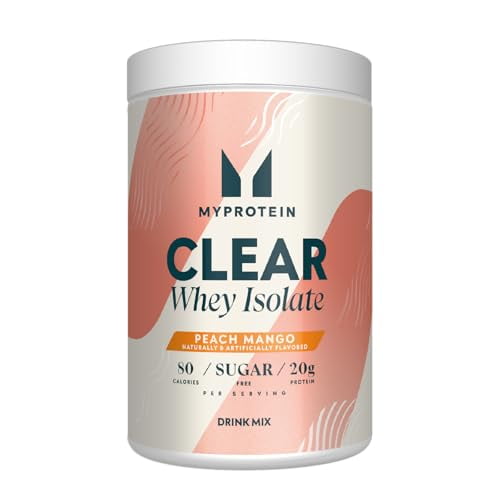 Myprotein Clear Whey Isolate Proteína en polvo, 1.1 lb (20 porciones) Mango melocotón, 20 g de proteína por porción, mezcla de bebidas con sabor natural