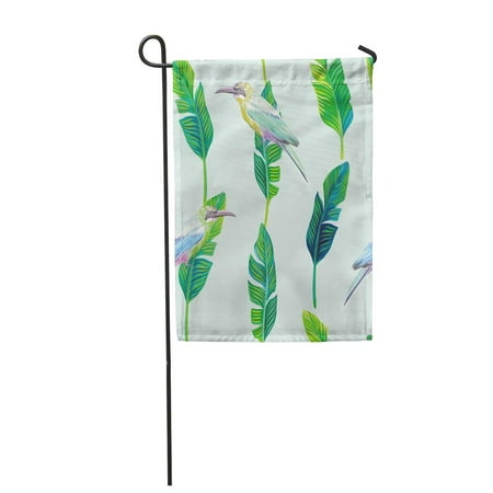 SIDONKU Composition of Tropical Birds and Palm Leaves Summer on Light Green Pattern Garden Flag Decorative Flag House Banner 12x18 inch
