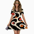 thumbnail image 2 of Abstract Midcentury Modern Art Women Dress V-Neck Short Sleeve Flowy Swing Party Midi Dress, 2 of 4