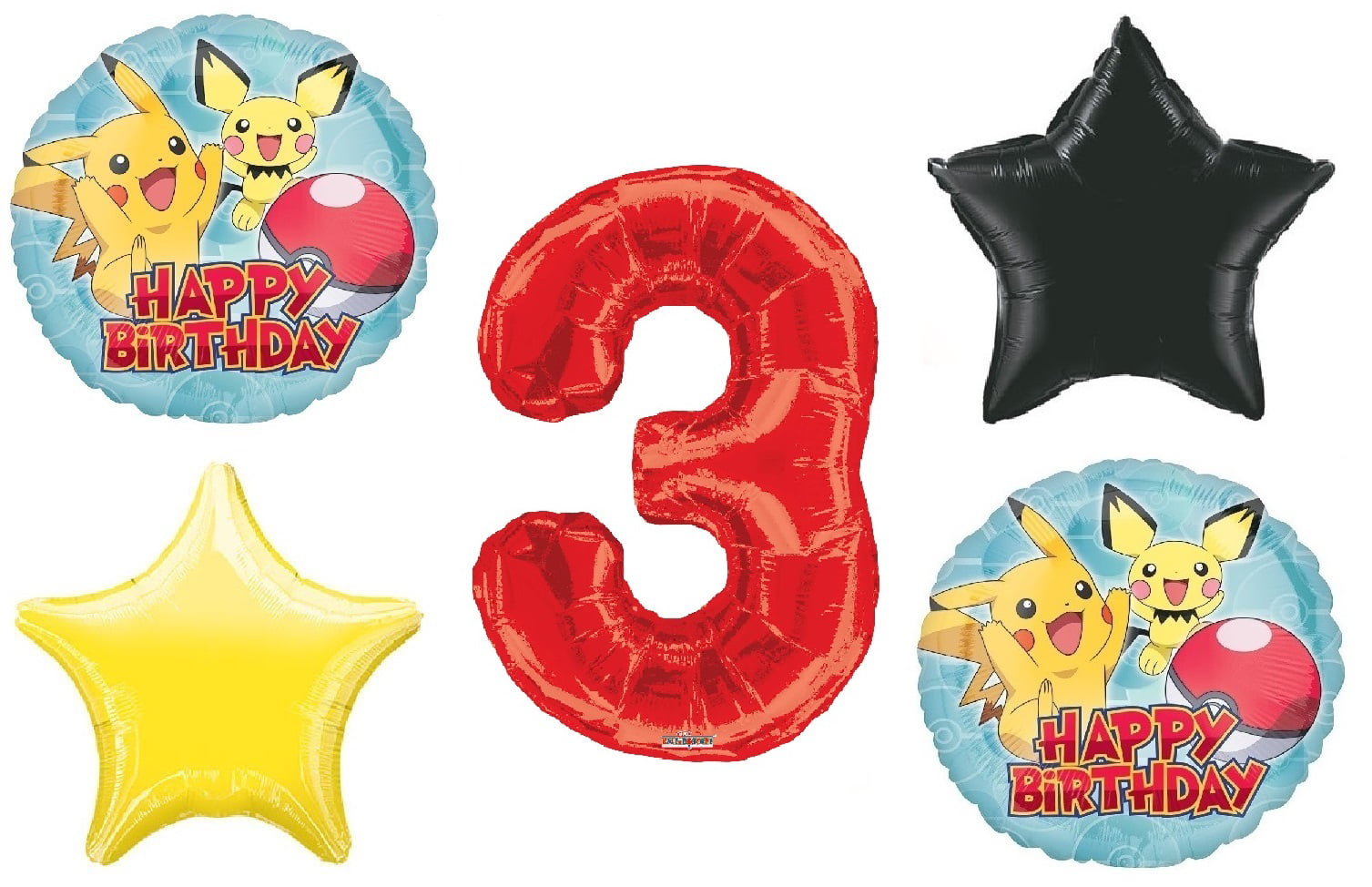 Pokemon "Pikachu"  Mylar Foil 5pcs Balloon Bouquet Happy Birthday Party Favor 