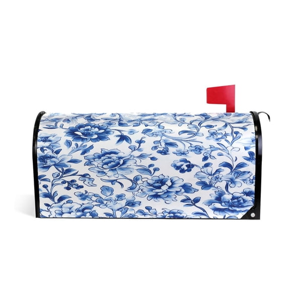 Mailbox Covers Magnetic Large Size Post Box Cover Wrap Outside Waterproof Home Yard Garden Decor Blue and White Porcelain Floral 25.5x21