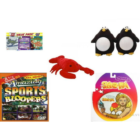 Children's Gift Bundle [5 Piece] -  3 Pack of DVD Classic  Shows - Portable Penguin Stereo Speakers - TY Beanie Buddy Pinchers The Lobster 15