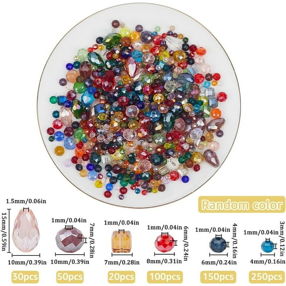 1set 600pcs Faceted AB Bead Assorted Glass Beads Bulk Mixed Shapes Colorful Transparent Electroplated Teardrop Rondelle Glass Spacer Bead for Jewelry Making Bracelets Necklaces Crafts