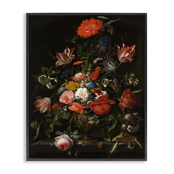 Stupell Industries Cottage Flowers in Metal Vase Black Framed Giclee Art, 11 x 14, by Abraham Mignon