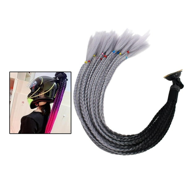 Casco de cabello para motocicleta Yotijar Pelo de la peluca de cola de caballo 55cm Negro gris
