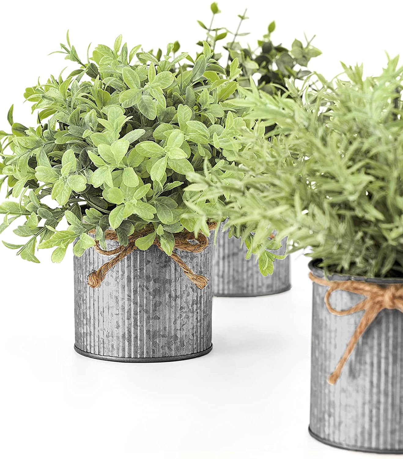 Mkono Fake Plants in Farmhouse Metal Pots Artificial Plants Table Centerpiece Home Decor, Set of 3