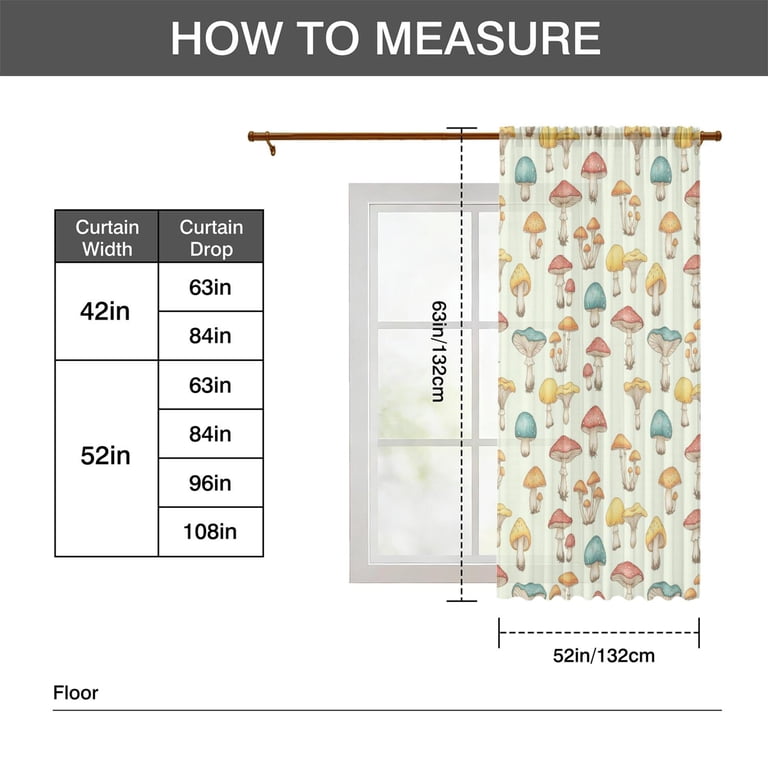 Mushroom and Toadstool Cream Pattern Sheer Curtains, Rod Pocket Sheer ...
