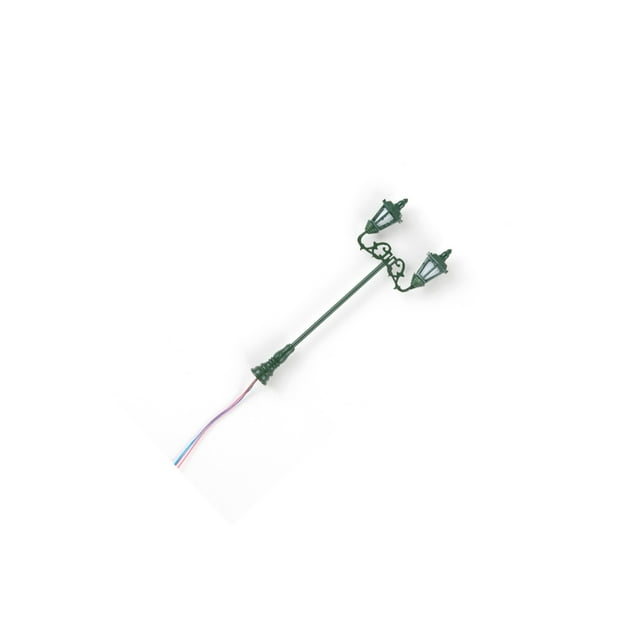 Lampes de Jardin Extérieures à Double Tête Modèle Layout Lights Échelle 1:87 Mini Réverbère Miniature Table de Sable Chemin de Fer Décor Vert (Lumière Blanche)