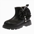 thumbnail image 3 of KPOPLK Girls Boots Fashion Ankle Boots for Girls Elastic Pull on Short Booties with Bow for Toddler/Little Kids(11.5,Black), 3 of 9