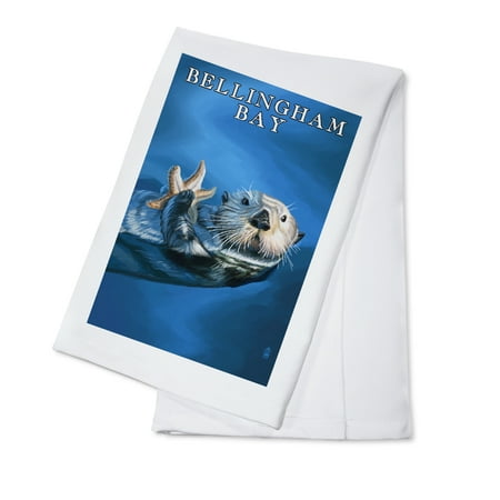 Washington Set - Bellingham Bay, Washington - Sea Otter with Starfish - Lantern Press Poster (100% Cotton Kitchen Towel)