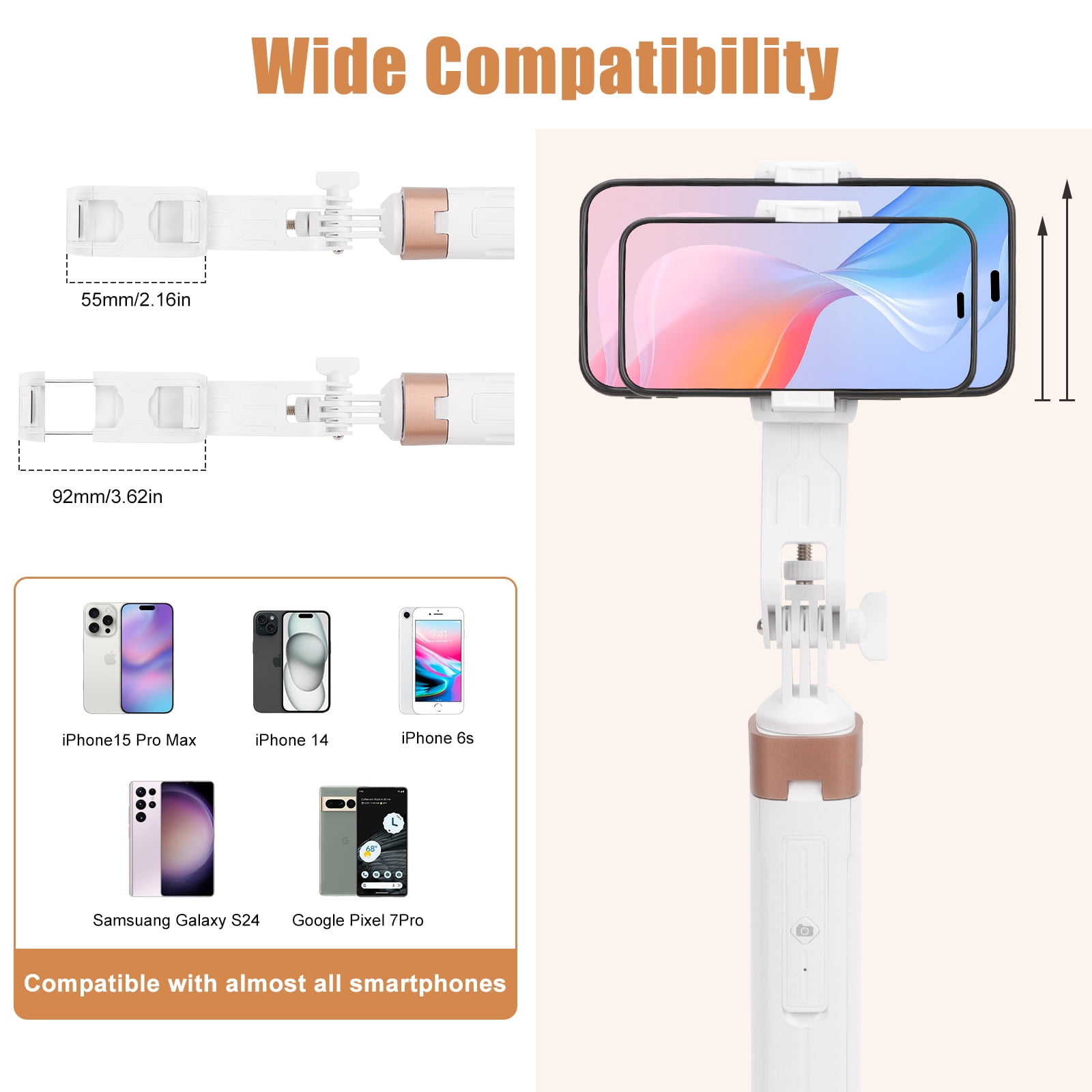 70" Phone Tripod, Extendable Selfie Stick Tripod with Bluetooth Remote, All-in-One Aluminum Phone Tripod Stand for GoPro, 4.7"-7" iPhone and Android Smartphones
