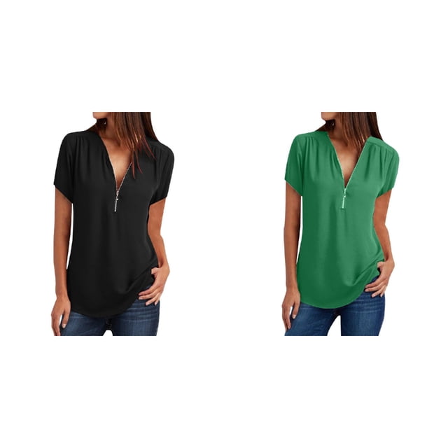 (Lot de 2) Rinsvye T-Shirts Décontractés à Col à Fermeture à Glissière Manches Longues pour Femmes
