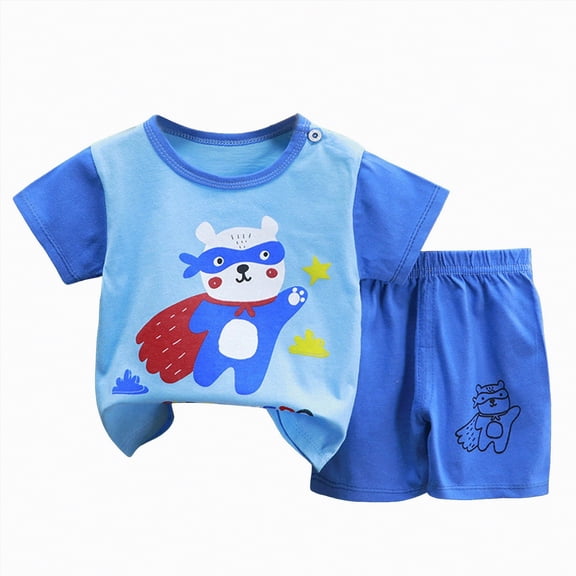 mgoYE Baby Boy Clothes 0-3 Months Outfits Sets for Boys 2 Piece Boy Clothes Tops Shorts Set Baby Clothes Boy Playwear Summer Boy Outfits|Light Blue 2-3 Years