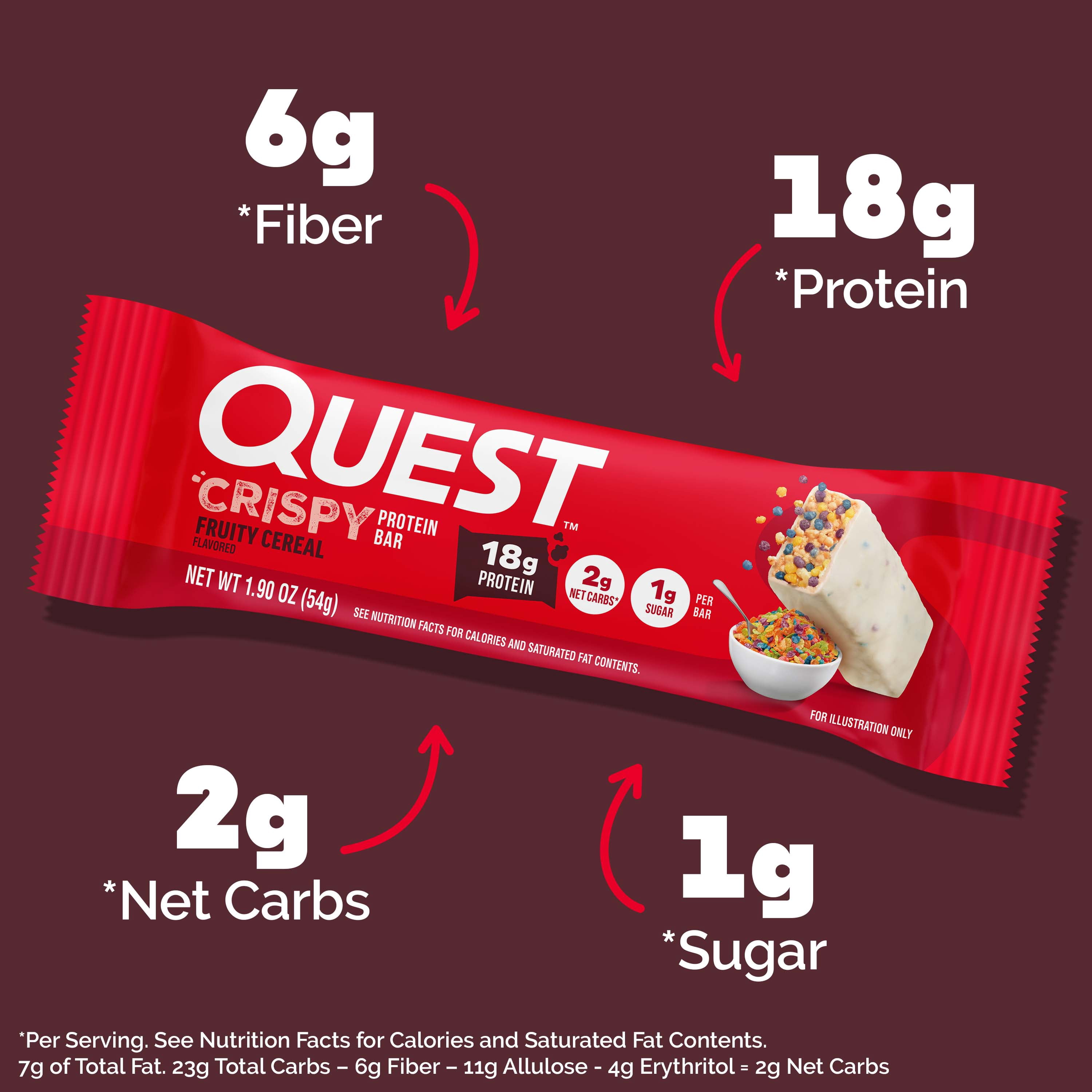 Quest Crispy Protein Bar, Fruity Cereal Flavor, 18g of Protein, 12 Count