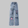 thumbnail image 2 of XIMIN Girls Baggy Jeans Wide Leg Ripped Butterfly Print Jeans High Elastic Waisted Straight Leg Denim Pants Cute Summer Trousers Y2K Graphic Streetwear, 2 of 7