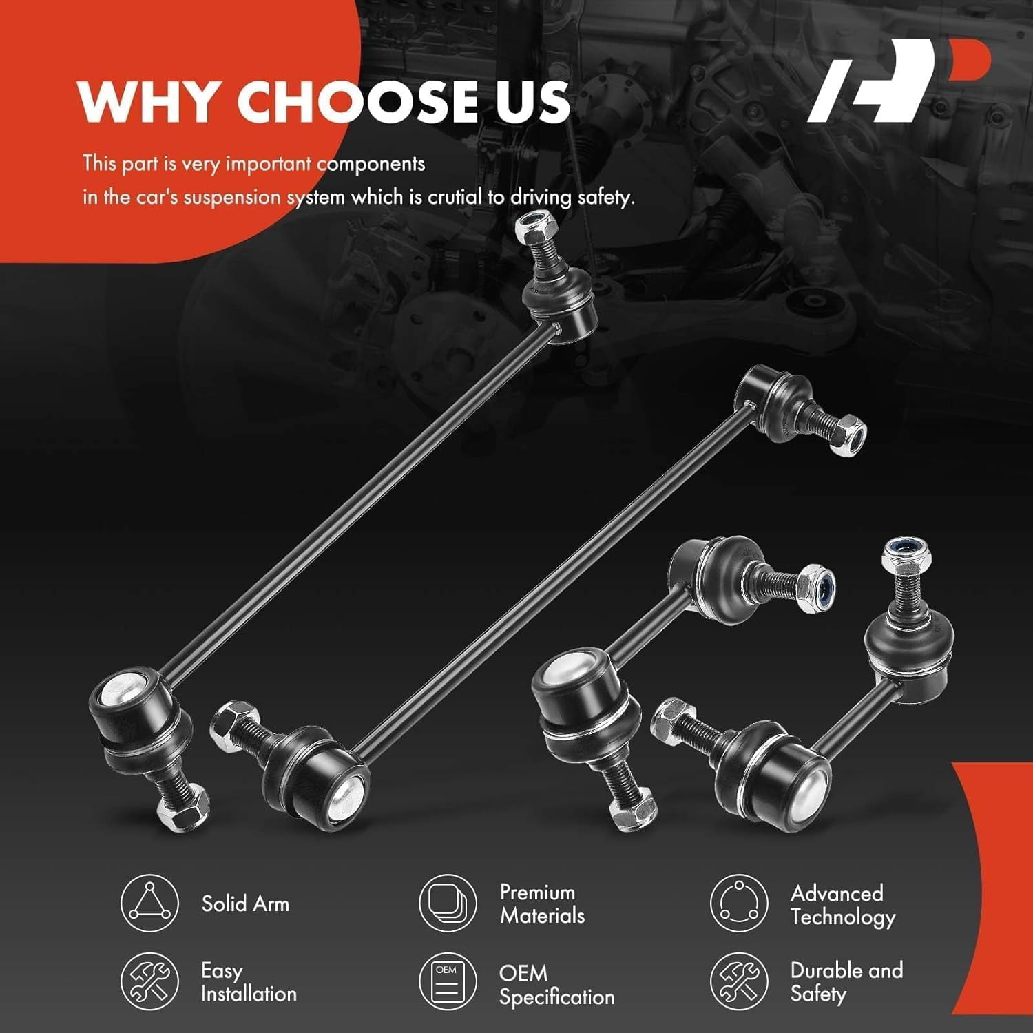 A-Premium Set of 4 Front & Rear Sway Bar Links Kit Stabilizer Bar Links Compatible with Honda CR-V 2007-2016