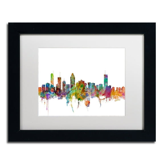 Trademark Fine Art "Montreal Canada Skyline" Canvas Art by Michael Tompsett White Matte, Black Frame