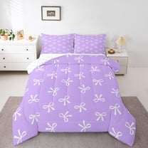 Feelyou Cartoon Purple Bow Kid Twin Comforter Sets, Bowknot Butterfly Bedding Set, 2-Piece