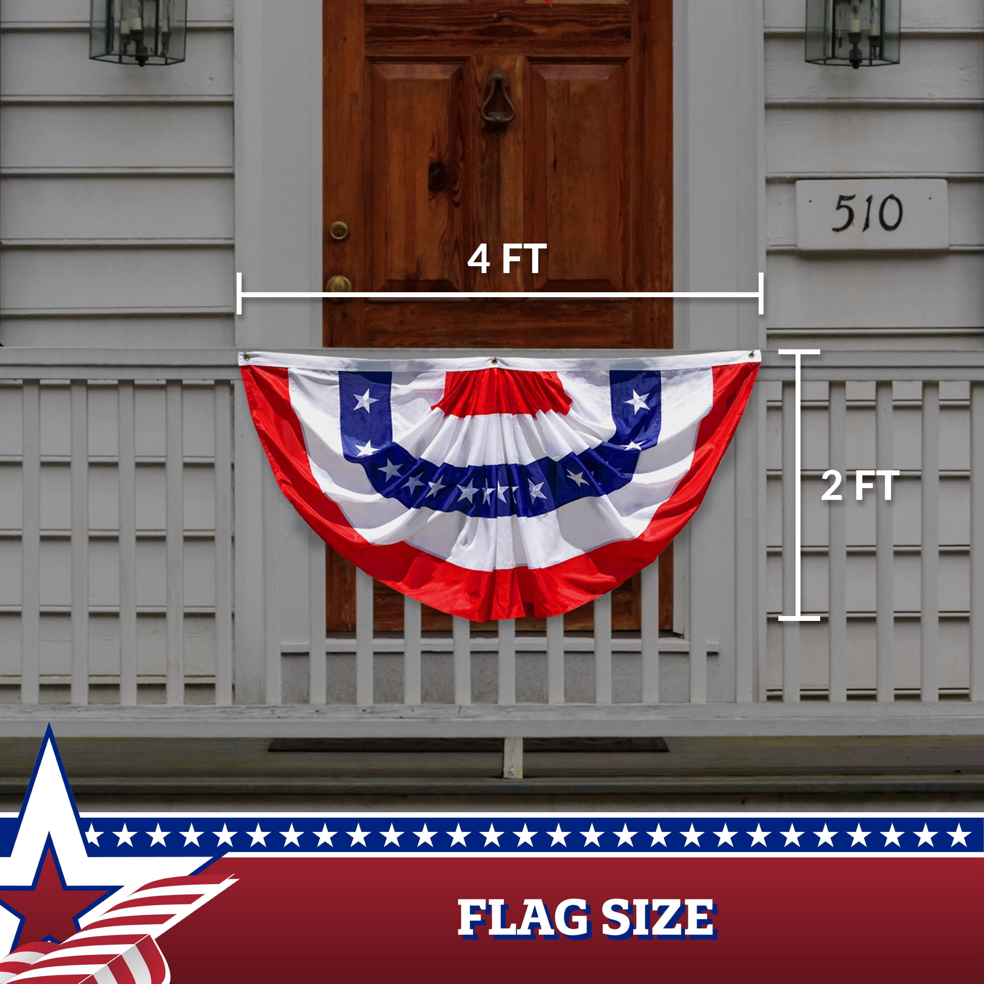 G128-(2pk) 2x4 Ft American Pleated Fan Flag 210D Embroidered July 4th Patriotic Decoration Bunting
